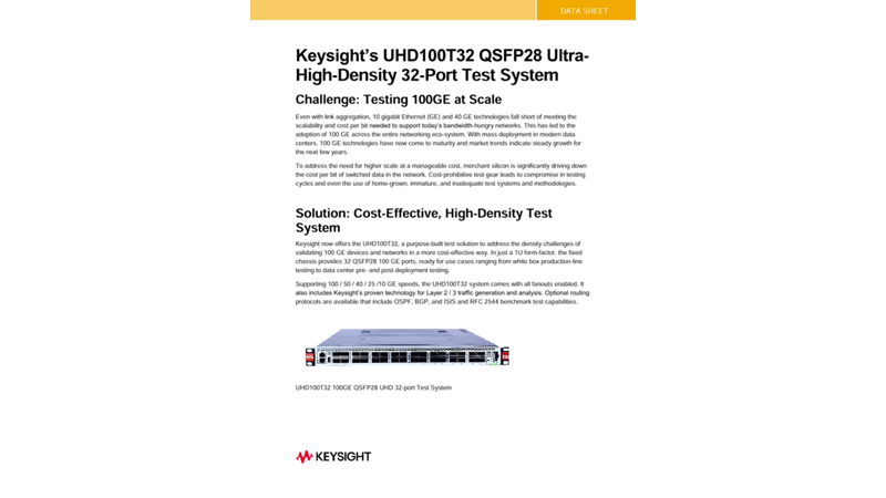 Keysight's UHD100T32 QSFP28 Ultra-High-Density 32-Port Test System